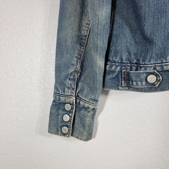 GAP Denim Trucker Jacket Women Medium Sherpa Lined Snap Button Pockets Blue - Picture 10 of 12